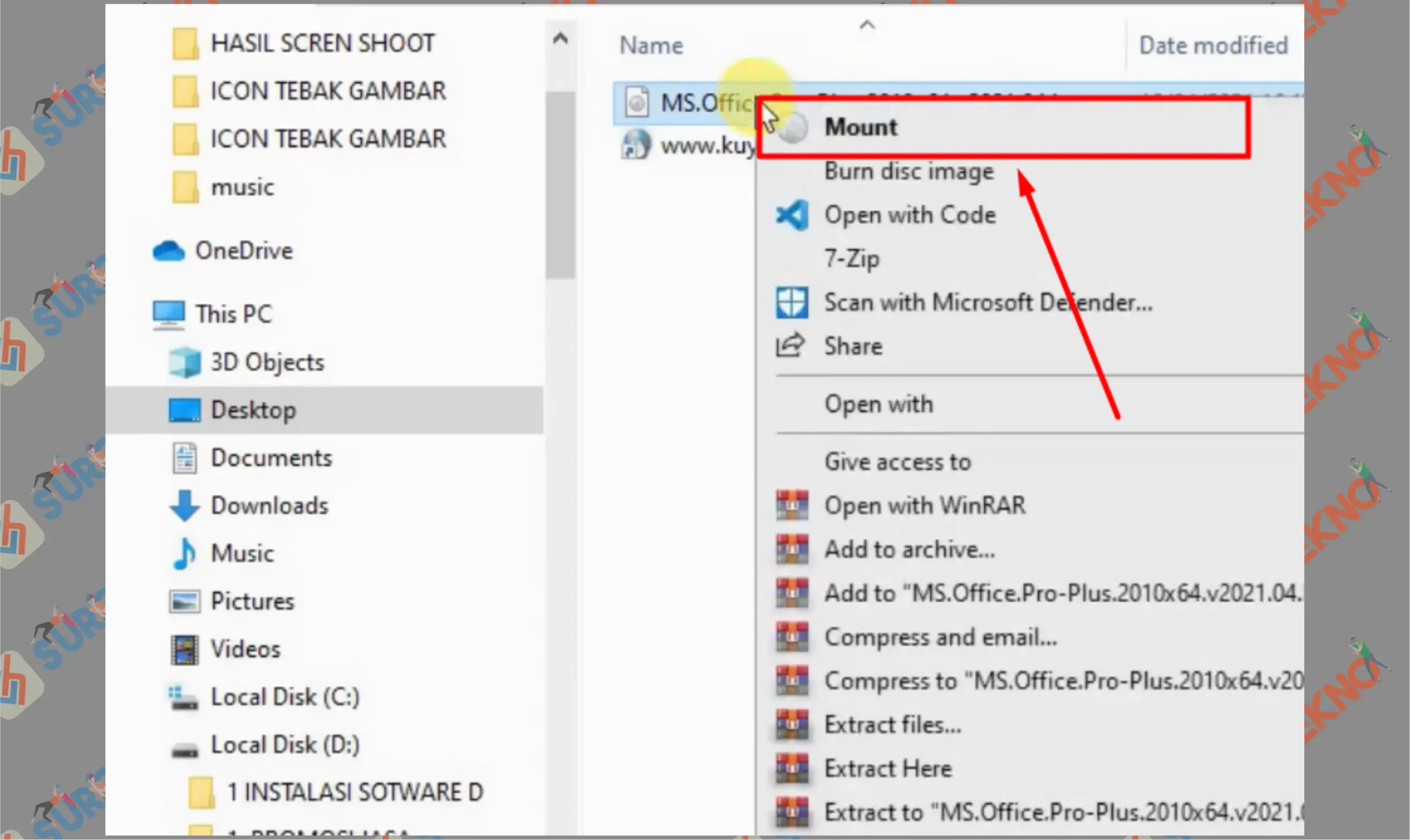 3 Klik Kanan Mount - Cara Download dan Install Microsoft Office 2010