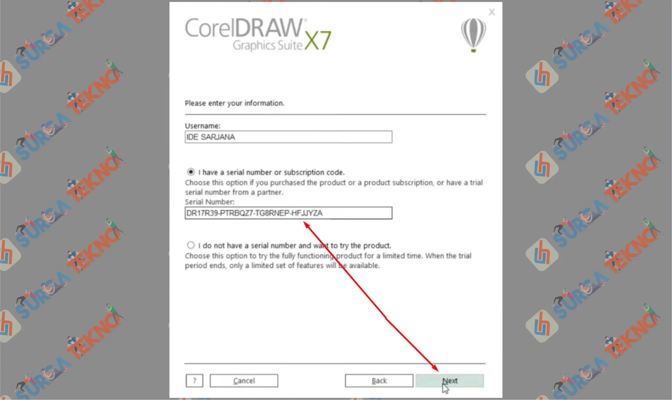 9 Paste Kode dan Next - Cara Download dan Install CorelDraw X7