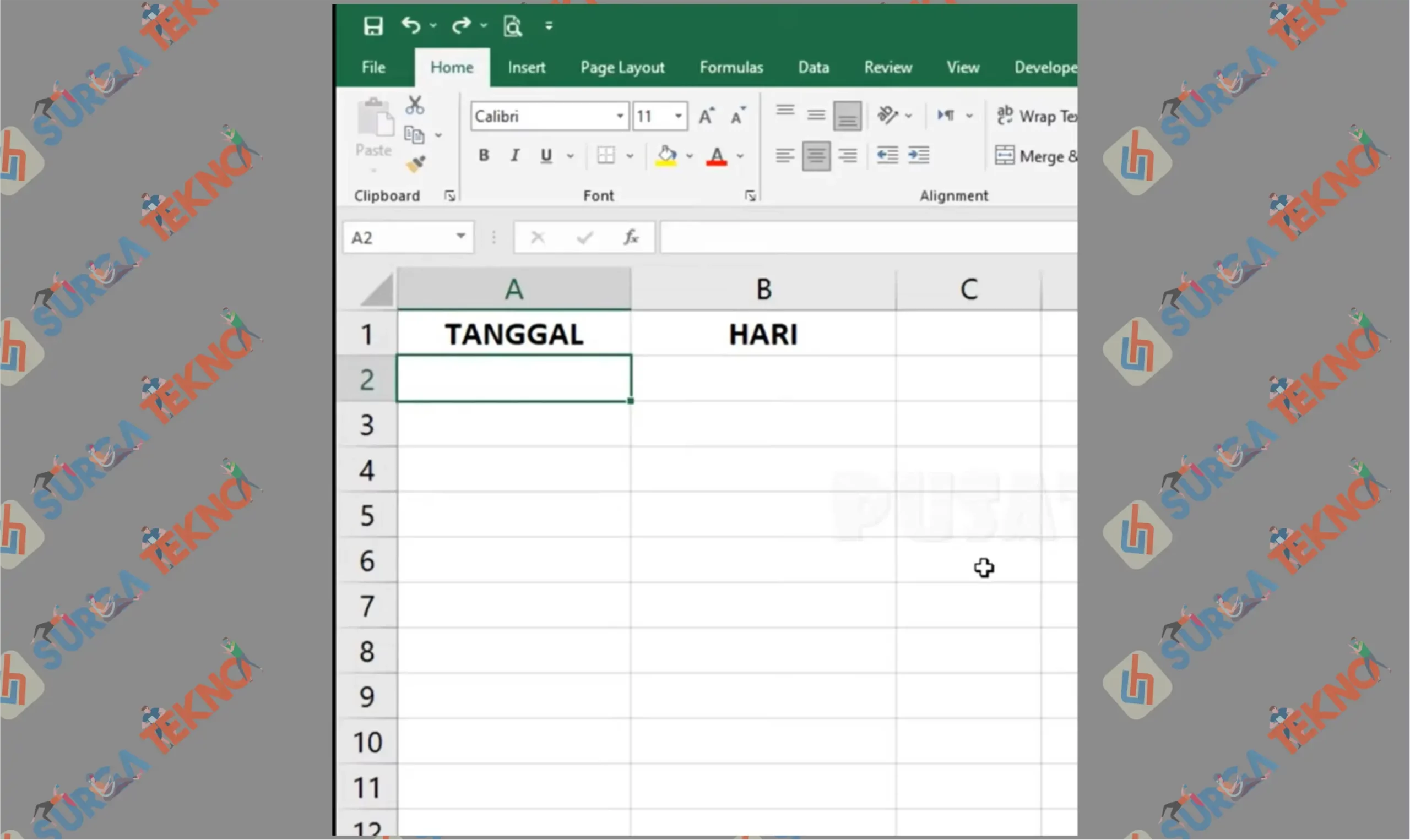 1 Buat Tabel Data - Cara Mengetahui Hari Berdasarkan Tanggal di Excel