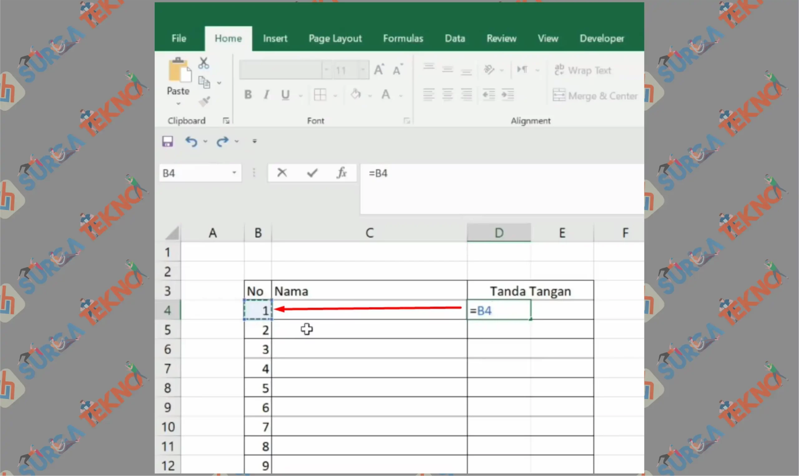 10 Masukkan Angka - Cara Membuat Kolom Tanda Tangan Zig Zag di Excel