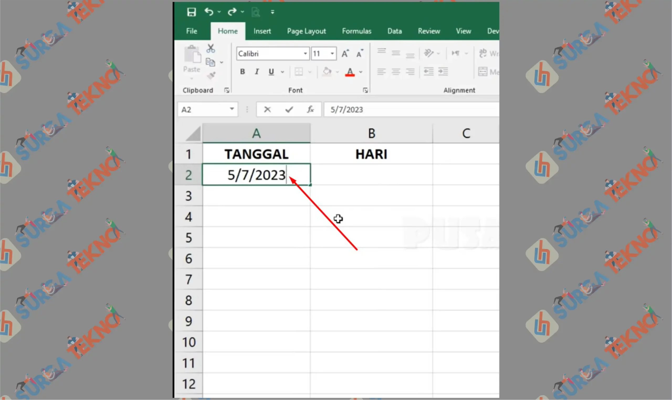 2 Ketikkan Tanggal - Cara Mengetahui Hari Berdasarkan Tanggal di Excel