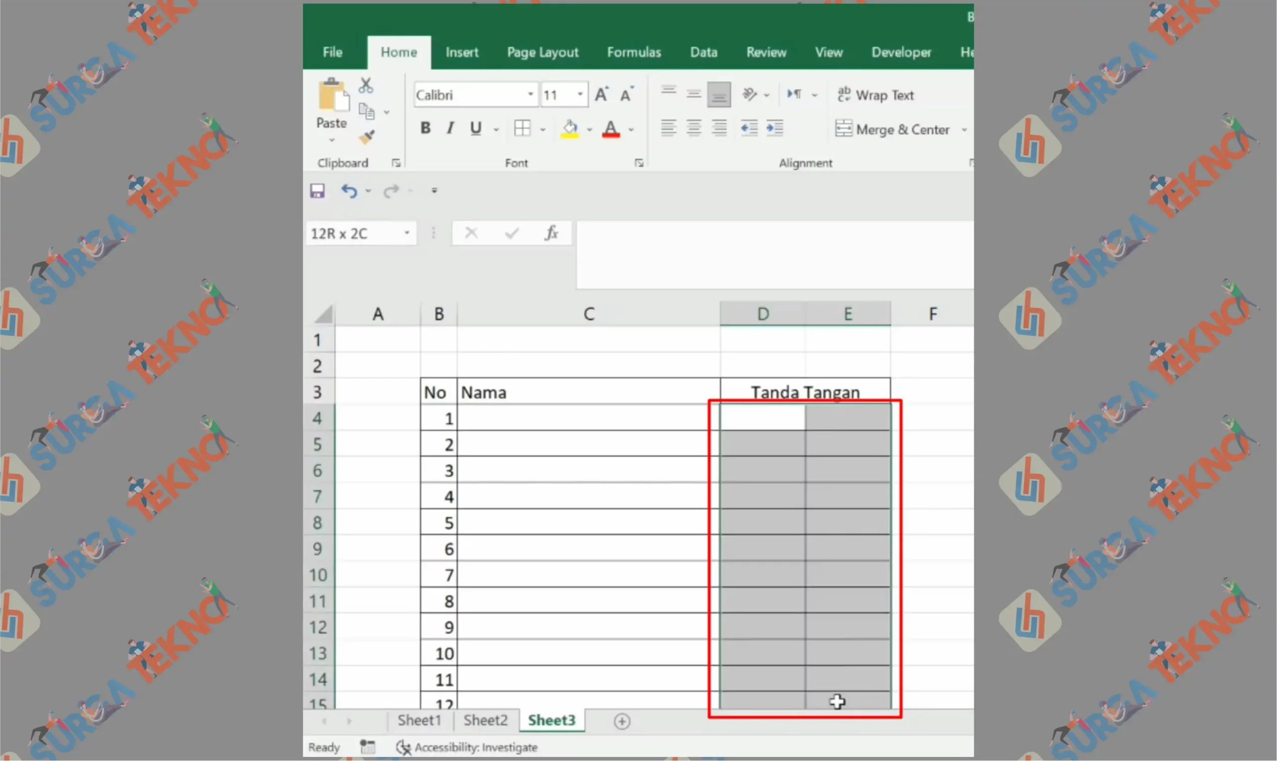4 Blok Tanda Tangan - Cara Membuat Kolom Tanda Tangan Zig Zag di Excel