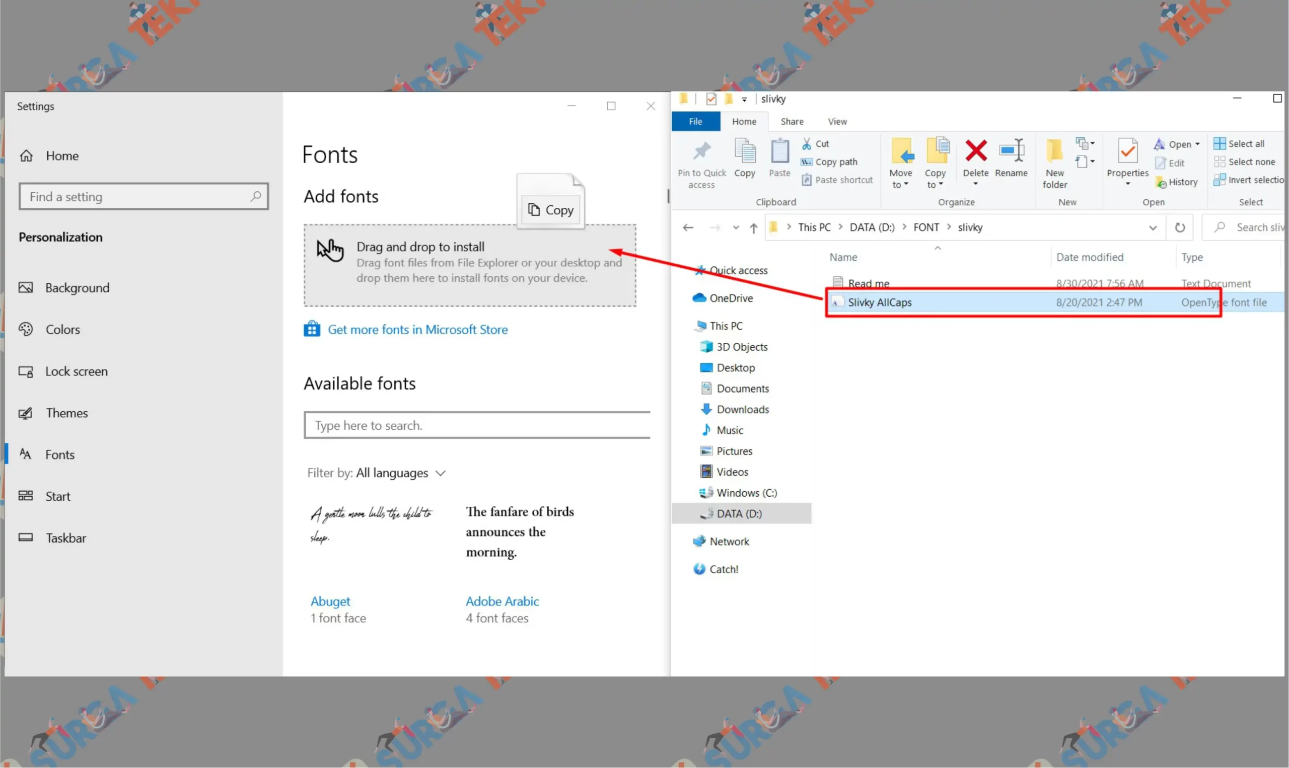 4 Silahkan Drag and Drop - Cara Install Font di Windows 10