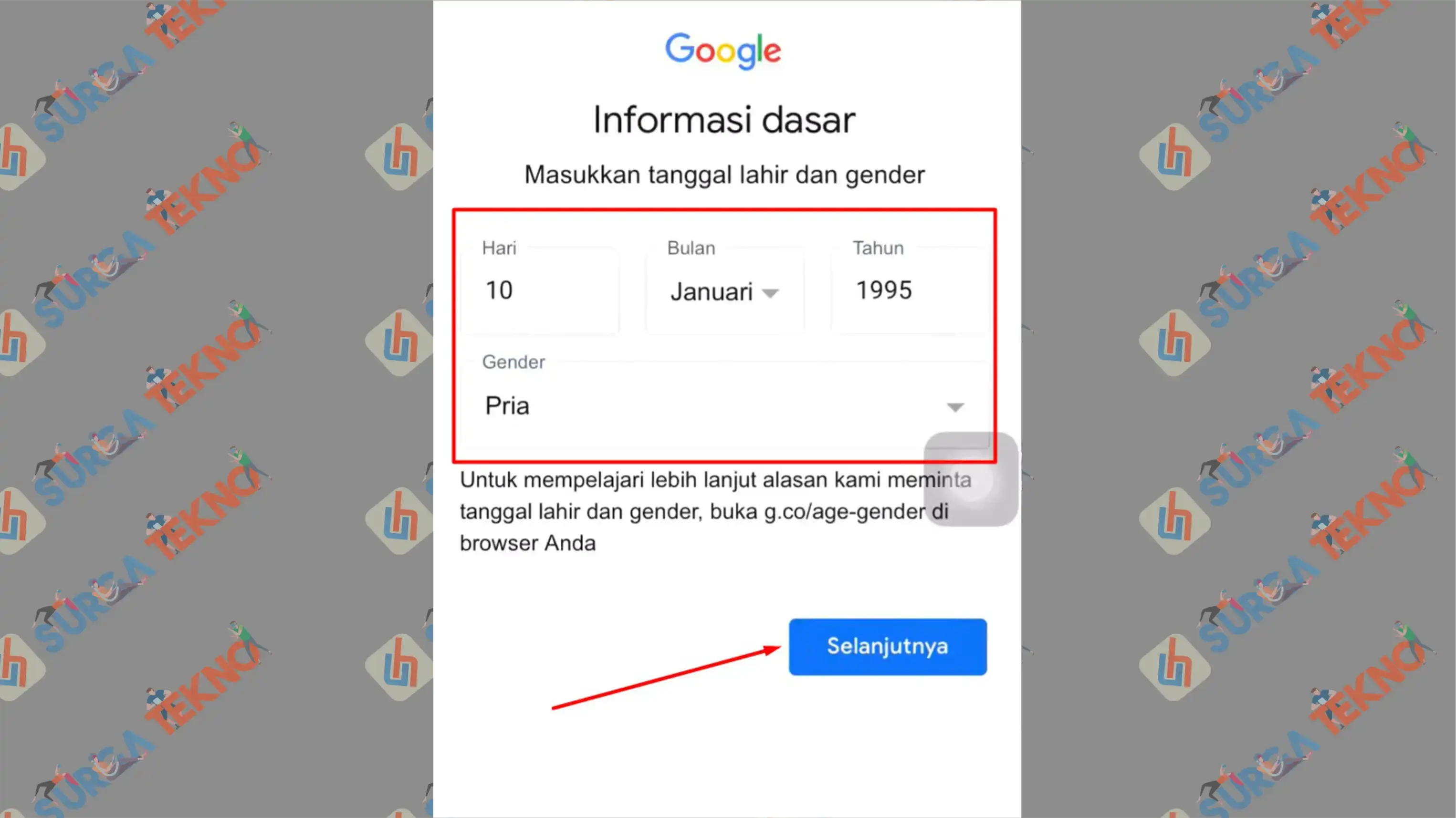 7 Ketikkan Tanggal Lahir - Cara Buat Gmail Baru Tanpa Verifikasi Nomor