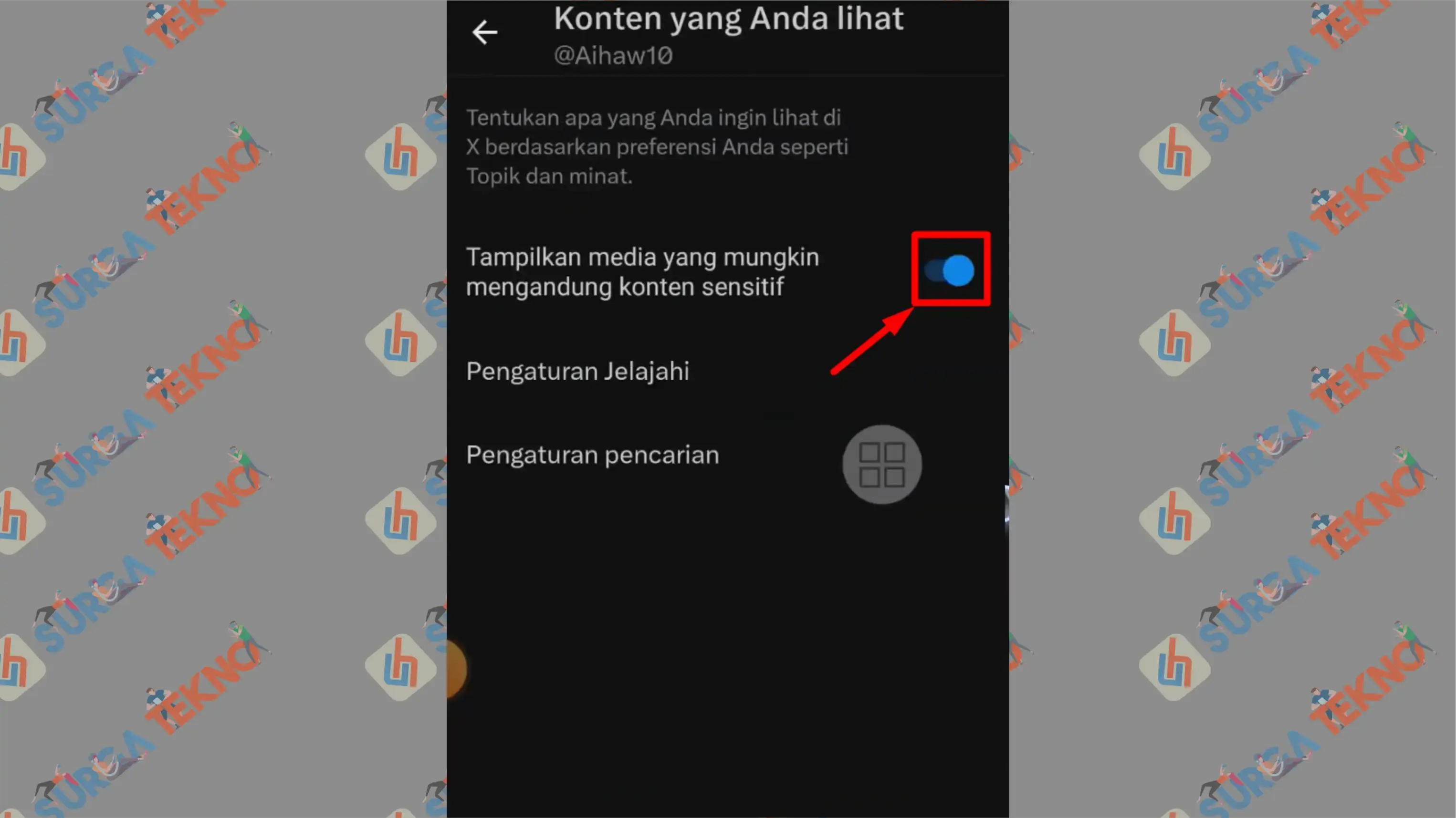 5 Aktifkan Konten Sensitif - Cara Cari Video Viral di X